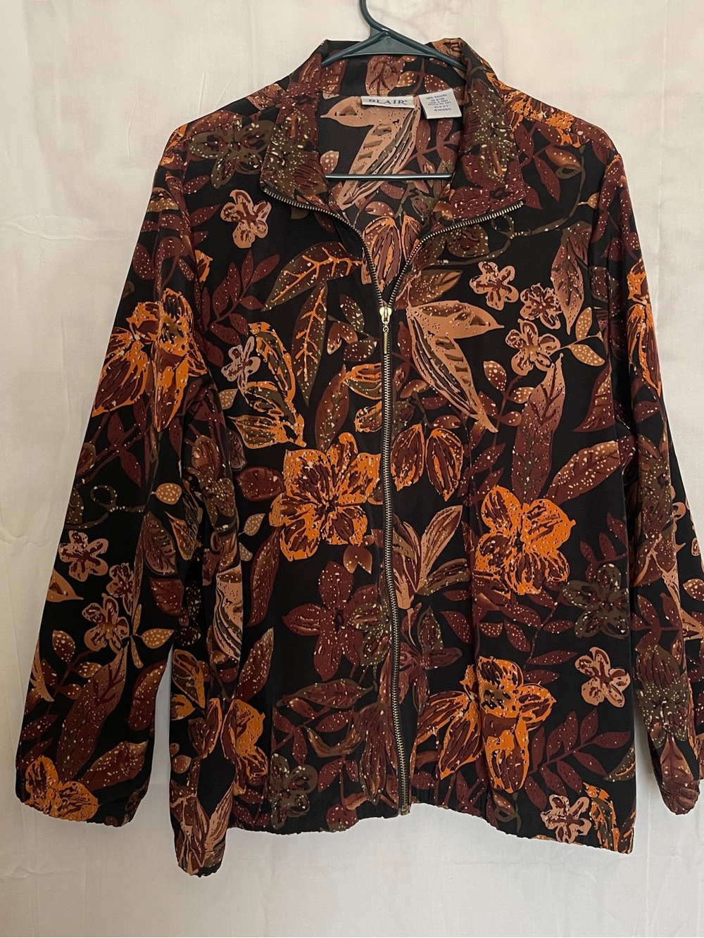 Vintage 90s Blair Leaf Floral Print Bomber Zip Jacket Size XL Petite